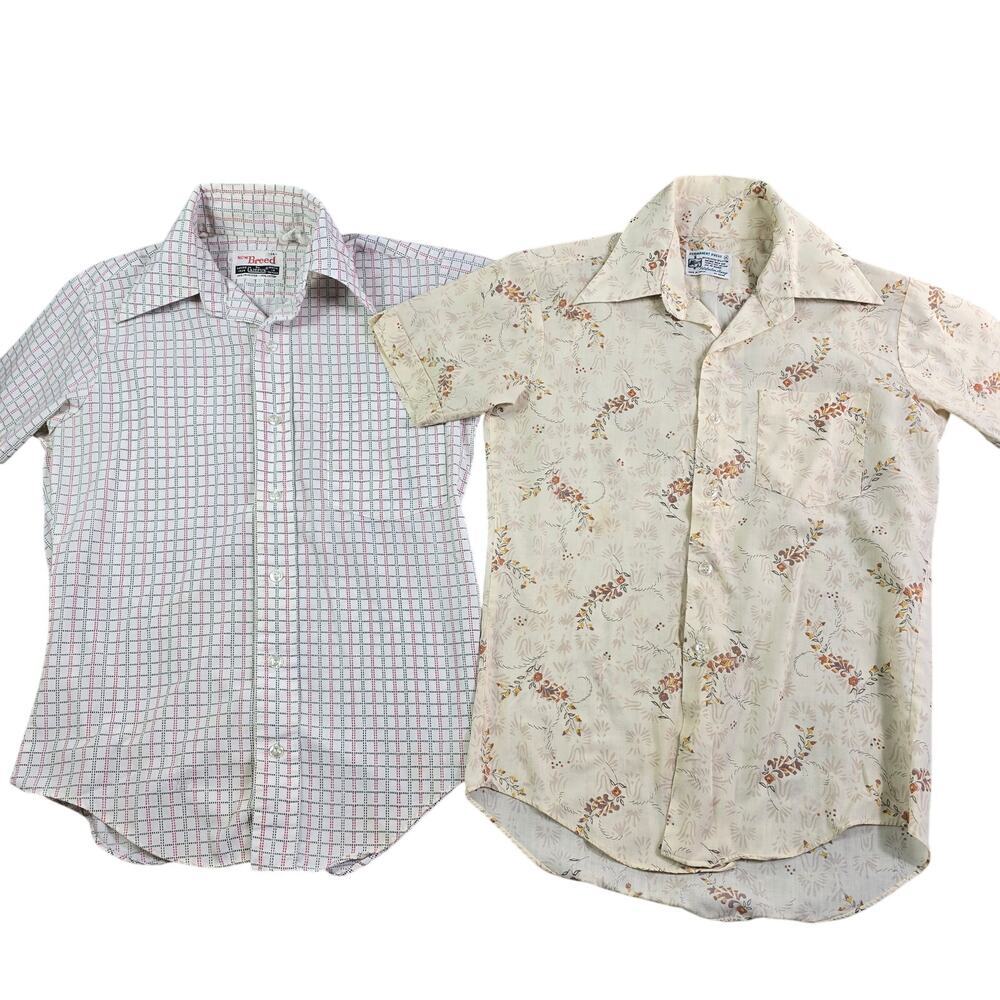 Vintage‎ 70's Button Front Shirt Lot of 2 Boys Size 14 Retro Movie TV Props